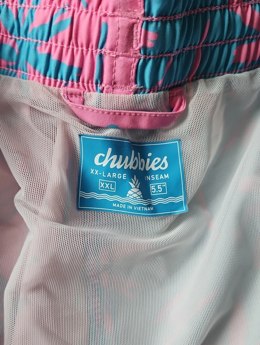 Chubbies XXL 5.5 Inseam Two-Tone Pink & Blue Palm Swim Trunks